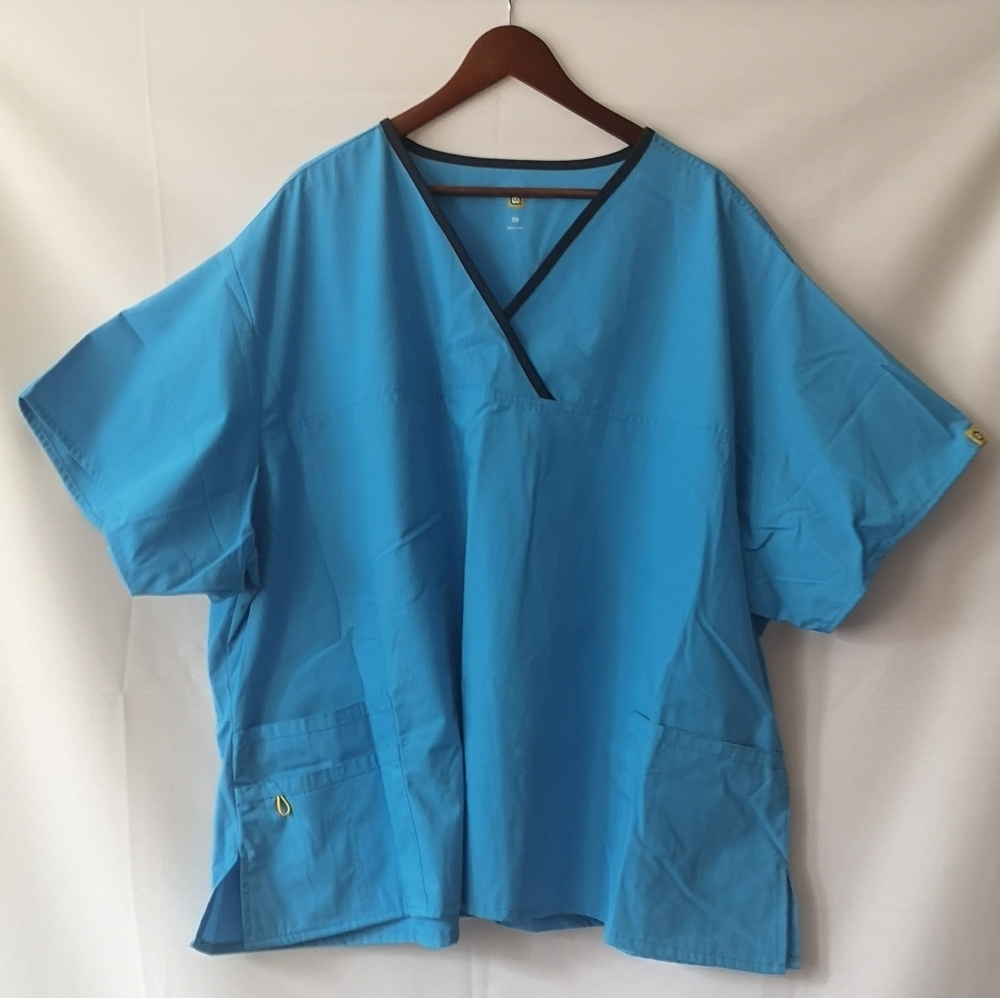 NWOT WonderWink Women's Scrub Top Blue 5X w yellow